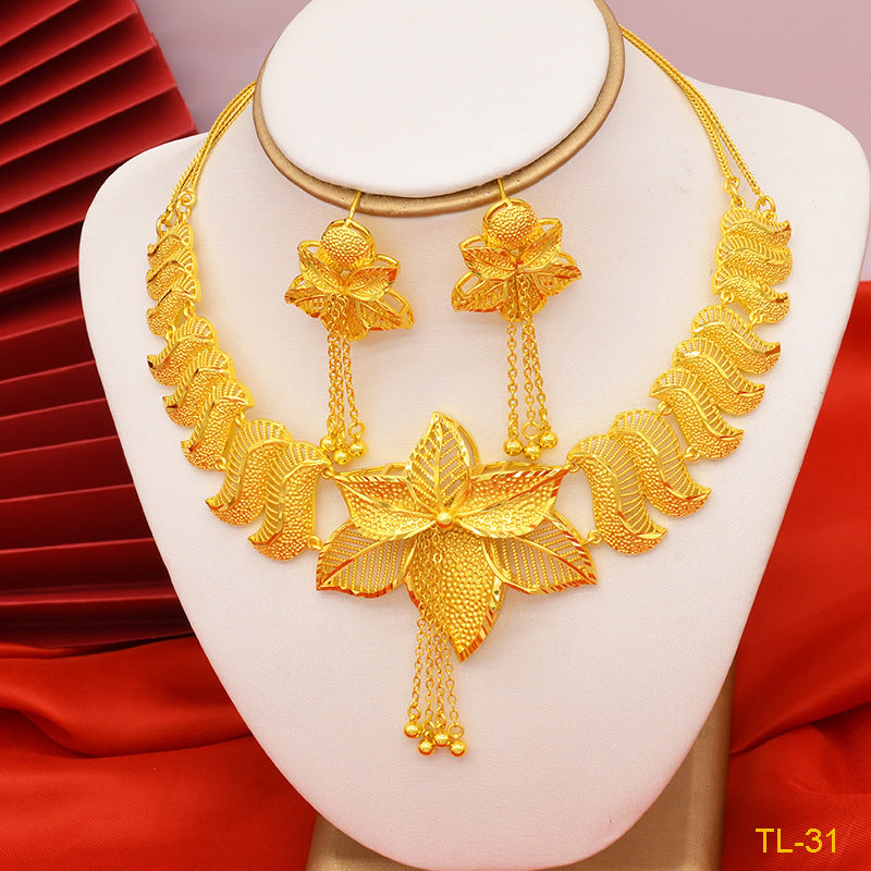 Exquisite Elegance: Gold Flower Necklace & Earrings Sets