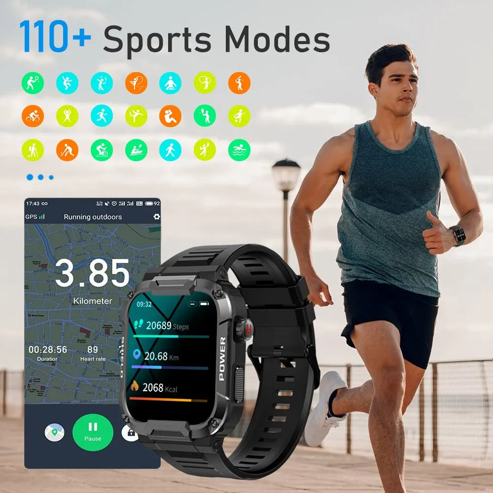 1.85" Outdoor Military Smart Watch for Men - Your Rugged Tech Companion