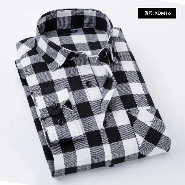 2024 Autumn-Winter Men's Plaid Flannel Shirt: Long Sleeve Red Checkered Cotton