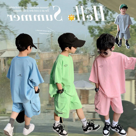 Boys Summer Outfit Set: Comfy Cotton, Alphabet Print, 2-14 Years