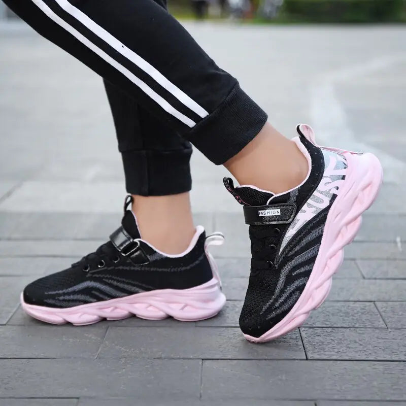Lace-Up Girls' Breathable Running Shoes - Colorful, Comfortable, and Designed for Active Play