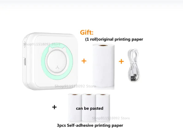 Cat Shape Mini Printer - Pocket-Sized Thermal Inkless Black and White Printer with Bluetooth Connectivity