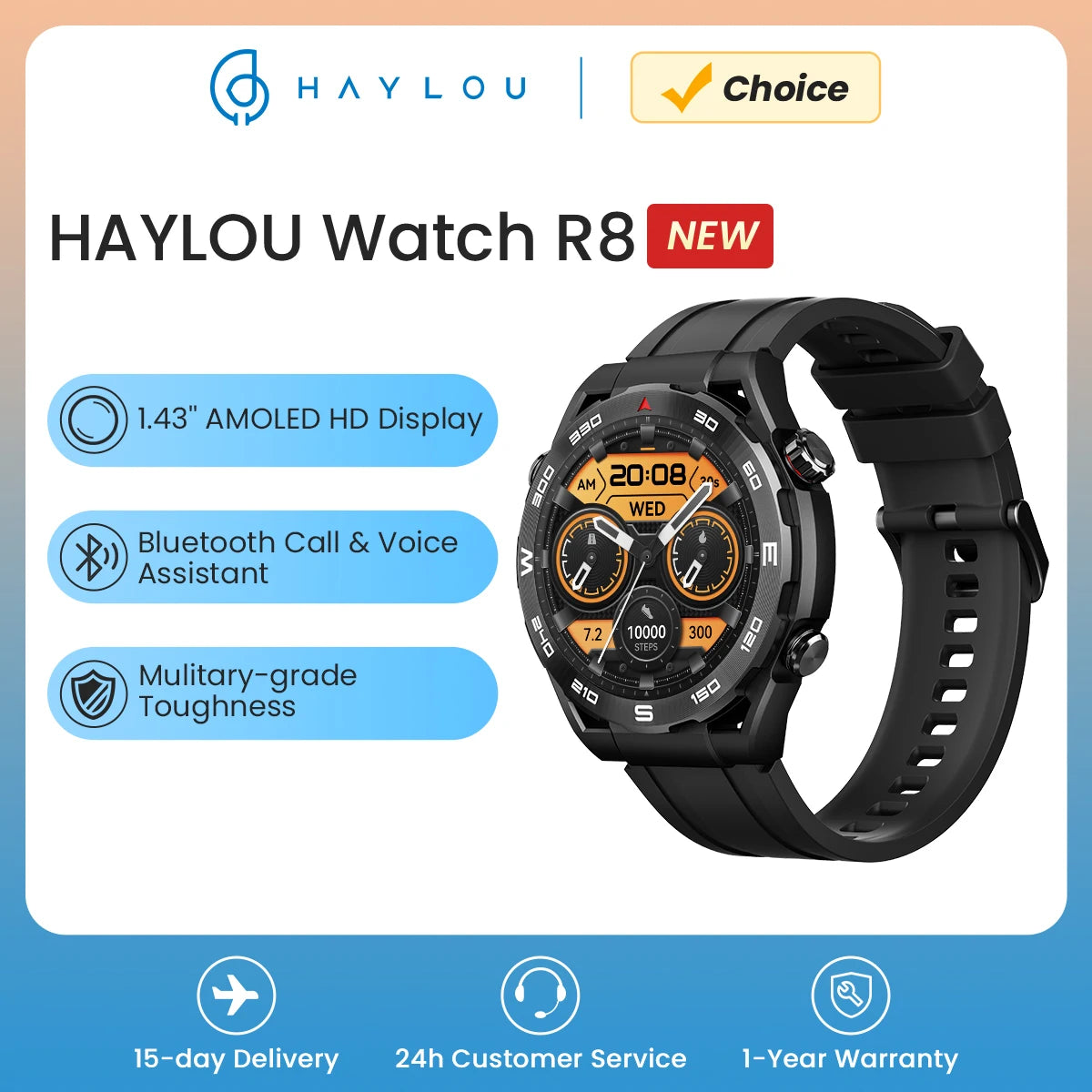 HAYLOU R8: Rugged Smartwatch with AMOLED Display & Bluetooth Calling