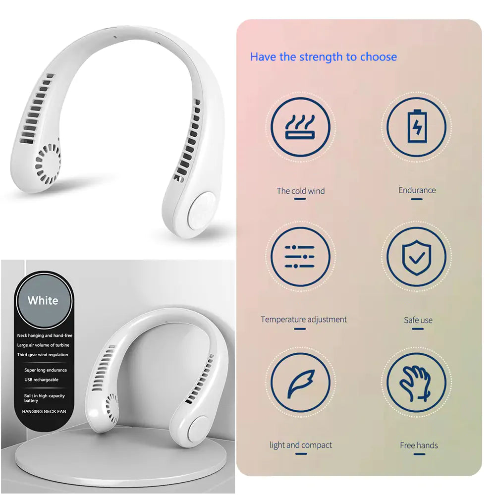 Portable Rechargeable Fan - Sleek, Concealed Turbo Design for Safe, On-the-Go Cooling