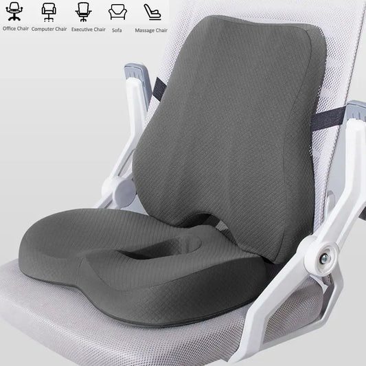 Memory Foam Seat Cushion & Back Support Pillow Set - Orthopedic Ergonomic Comfort