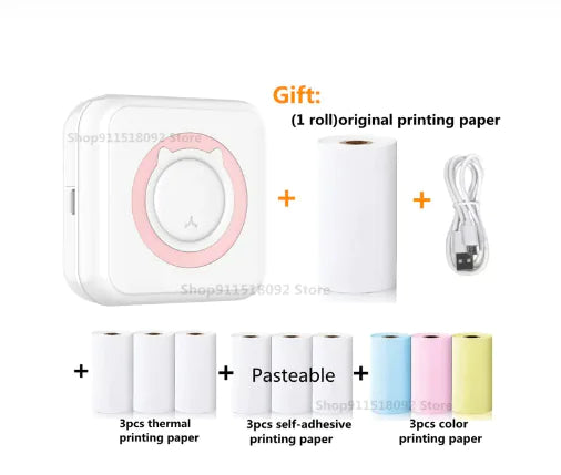 Cat Shape Mini Printer - Pocket-Sized Thermal Inkless Black and White Printer with Bluetooth Connectivity