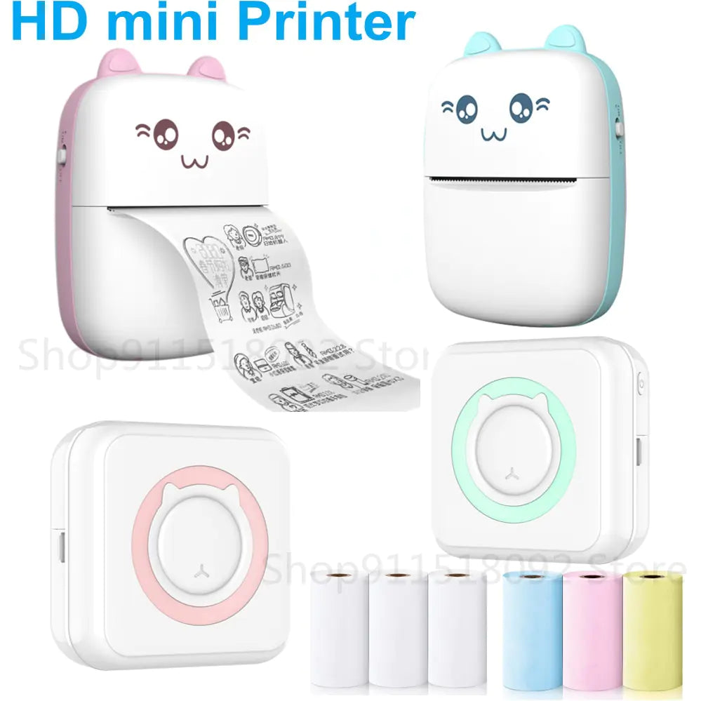 Cat Shape Mini Printer - Pocket-Sized Thermal Inkless Black and White Printer with Bluetooth Connectivity