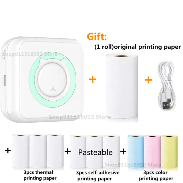Cat Shape Mini Printer - Pocket-Sized Thermal Inkless Black and White Printer with Bluetooth Connectivity
