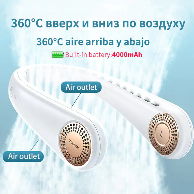 Neck Bladeless Fan - Quiet, Hands-Free Cooling with Long-Lasting Battery