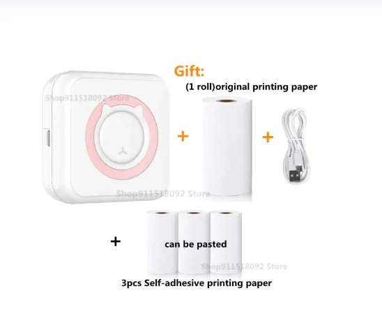 Cat Shape Mini Printer - Pocket-Sized Thermal Inkless Black and White Printer with Bluetooth Connectivity