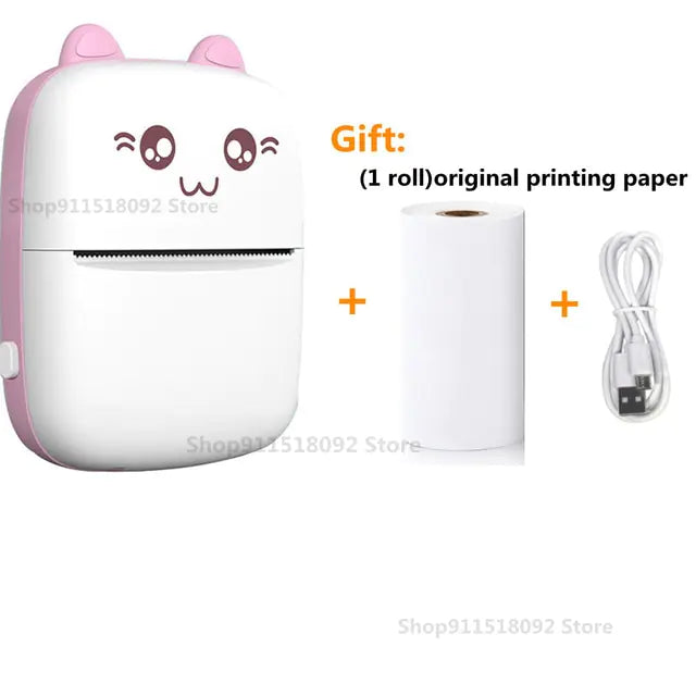 Cat Shape Mini Printer - Pocket-Sized Thermal Inkless Black and White Printer with Bluetooth Connectivity