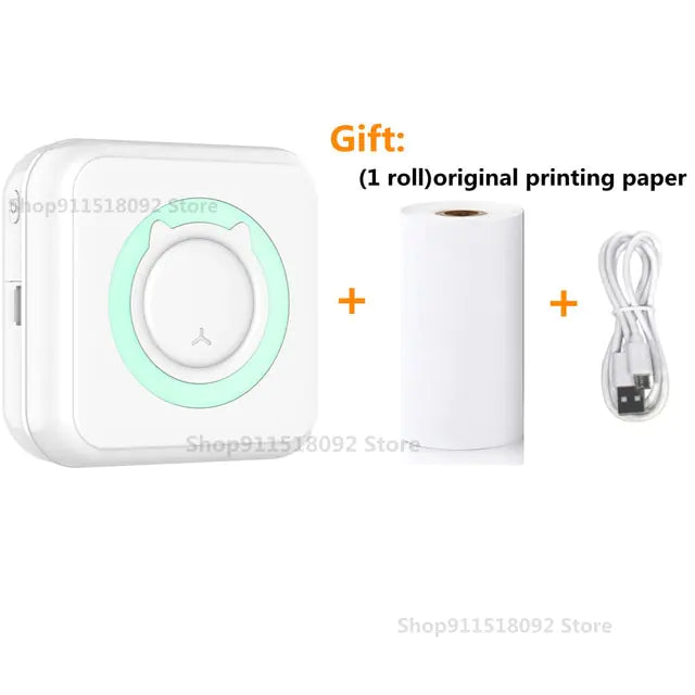 Cat Shape Mini Printer - Pocket-Sized Thermal Inkless Black and White Printer with Bluetooth Connectivity
