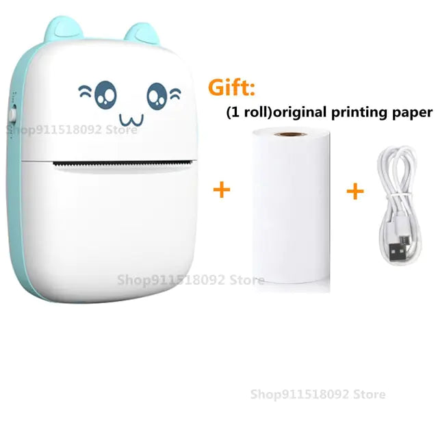 Cat Shape Mini Printer - Pocket-Sized Thermal Inkless Black and White Printer with Bluetooth Connectivity
