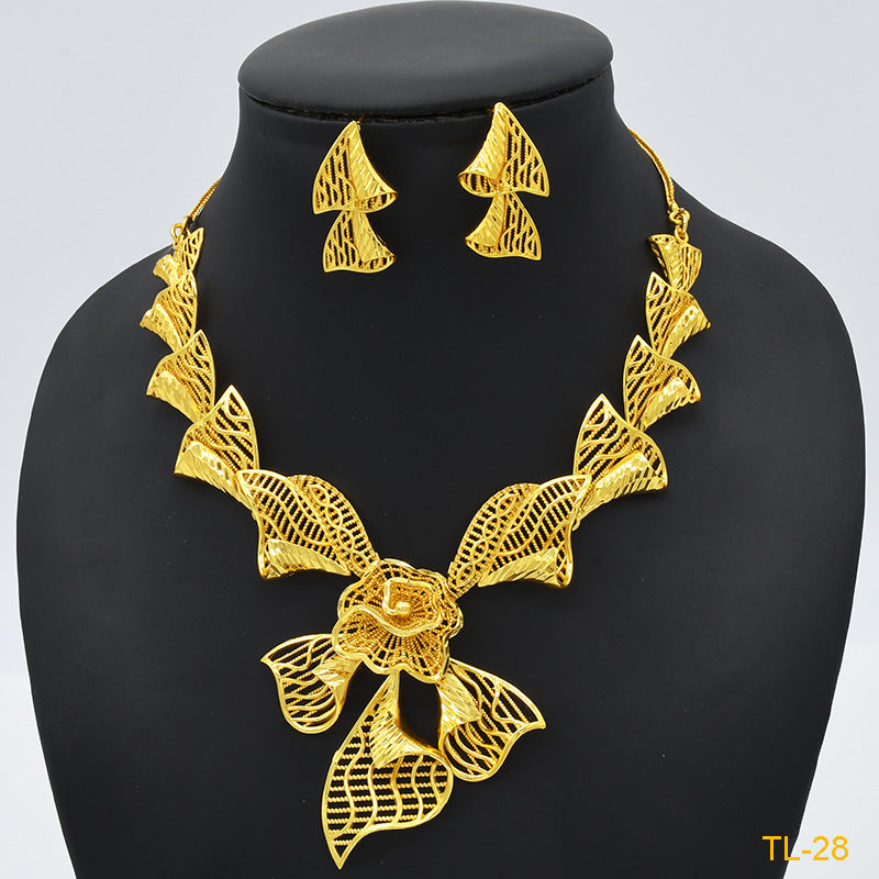 Exquisite Elegance:  Gold Flower Necklace & Earrings Sets