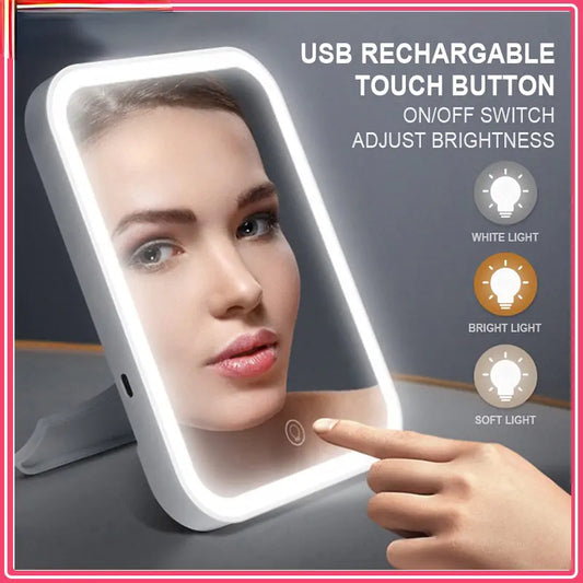 Portable Lighted Makeup Mirror - Touch Screen with Adjustable Brightness