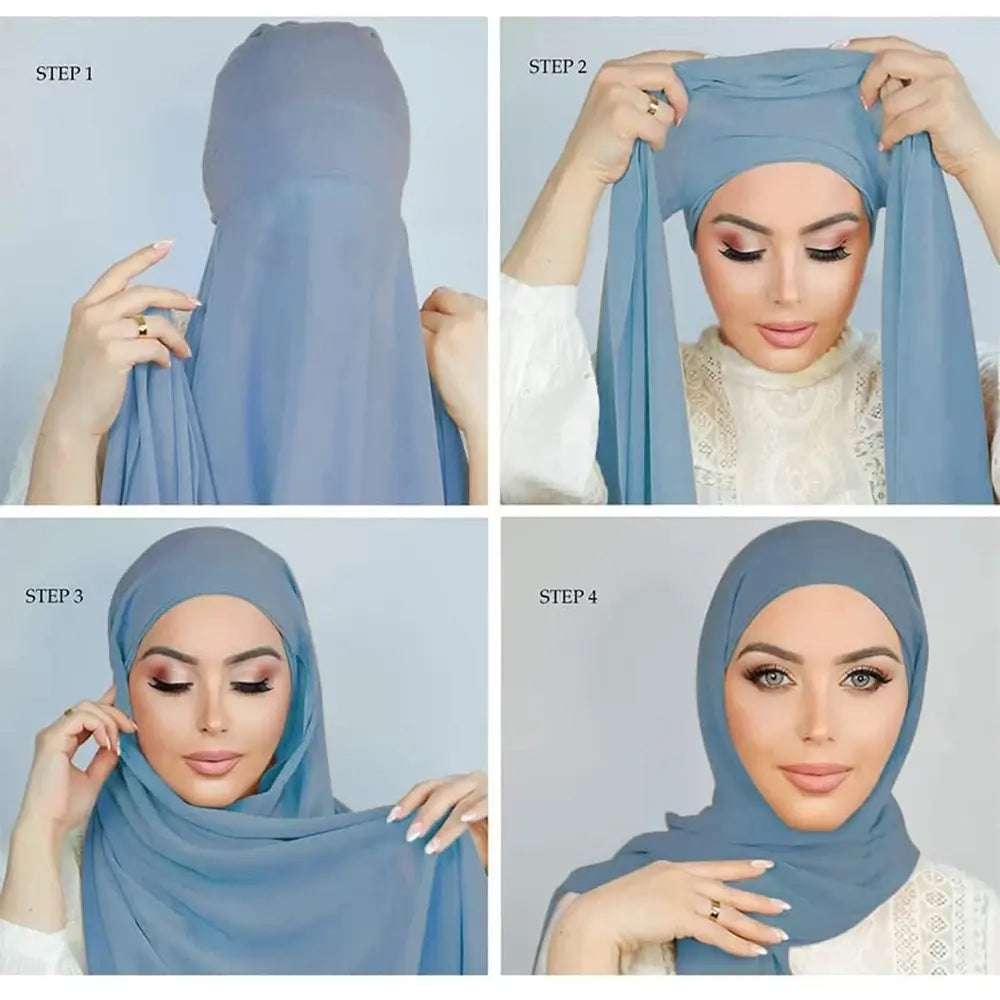 Effortless Elegance: Chiffon Hijab with Integrated Cap