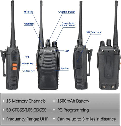 Baofeng BF 888S Walkie Talkie Set - 1/2 PCS, UHF 400-470MHz, Long Range Two-Way Ham Radios Transceiver for Hunting and Hotel Use