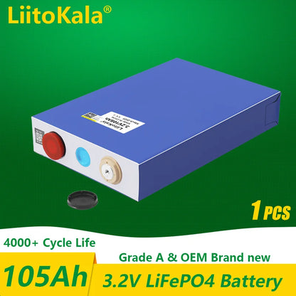 LiitoKala 3.2V LiFePo4 Batteries - Available in 105Ah, 30Ah, 50Ah for DIY 12V Solar Inverters, Electric Vehicles, Golf Carts