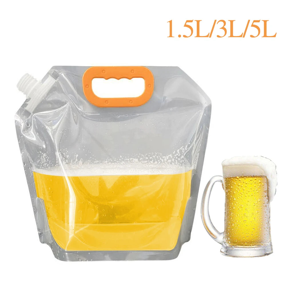 Foldable Beer Bag - Transparent Stand-Up Plastic Beverage Bag in 1.5L, 3L, 5L Sizes for Outdoor Camping and Hiking