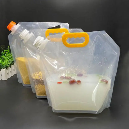 Foldable Beer Bag - Transparent Stand-Up Plastic Beverage Bag in 1.5L, 3L, 5L Sizes for Outdoor Camping and Hiking