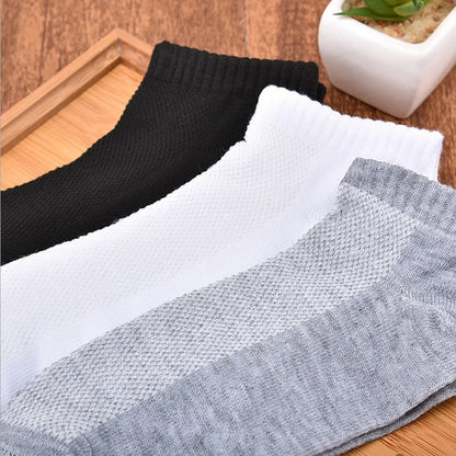 10 Pairs Breathable Cotton Ankle Socks for Men - Solid Color, Mesh, Elastic, Unisex Business Socks,