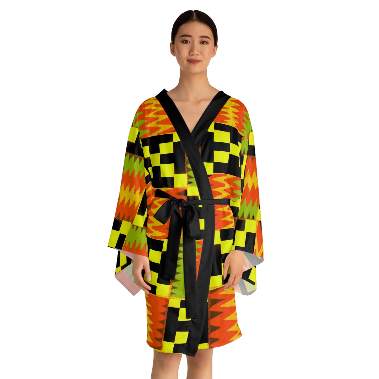 Sophisticated Cosmopolitan Series (Kente Kimono C) Long Sleeve Kimono Robe 🌸