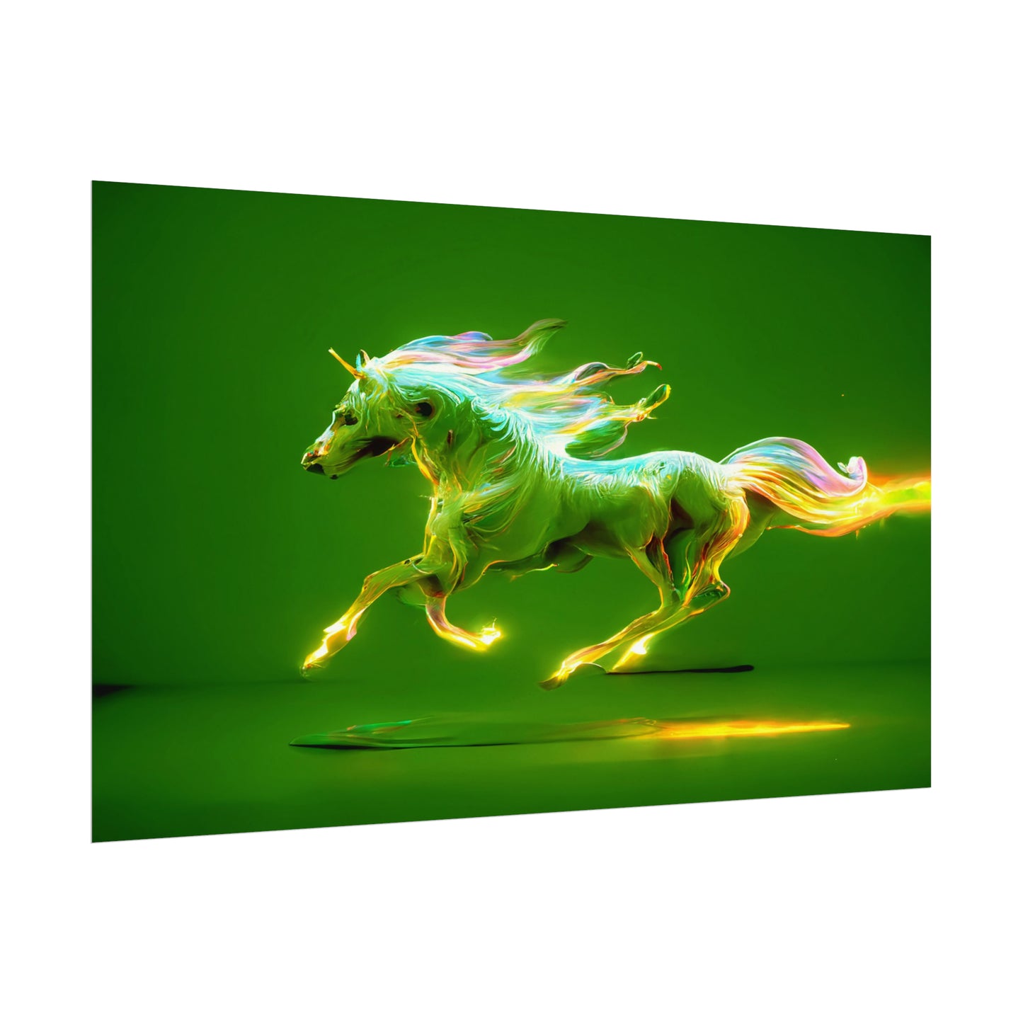 " The Magic Pony " Textured Watercolor Matte Posters Green