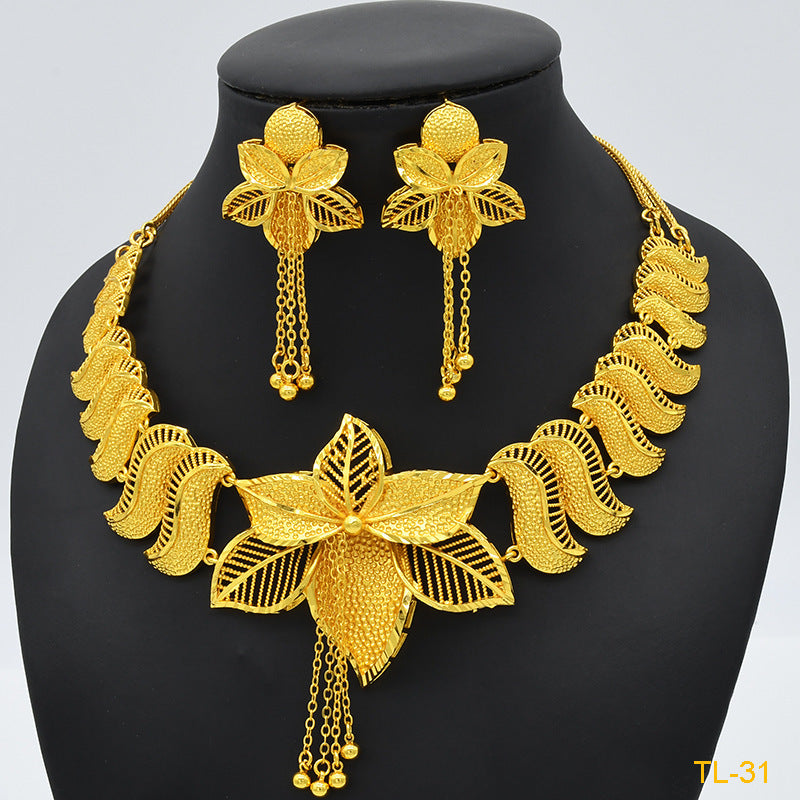 Exquisite Elegance:  Gold Flower Necklace & Earrings Sets