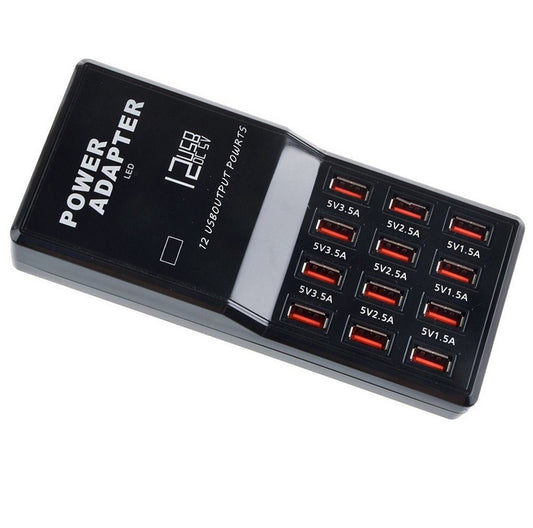 Multi-Port USB Charging Station - 12-Port 12A High-Current Power Adapter