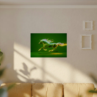 " The Magic Pony " Textured Watercolor Matte Posters Green