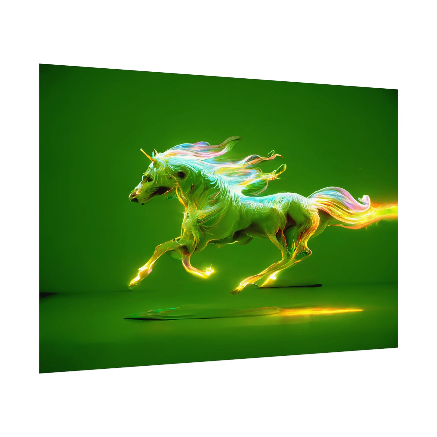 " The Magic Pony " Textured Watercolor Matte Posters Green