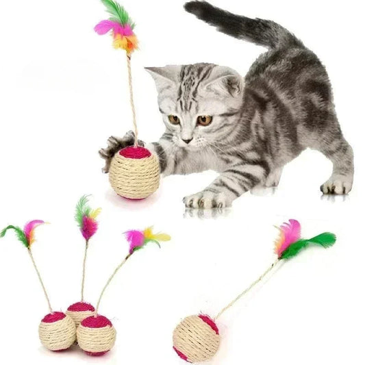 1Pc Playtime Upgrade: Interactive Cat Toy with Sisal Ball & Feathers