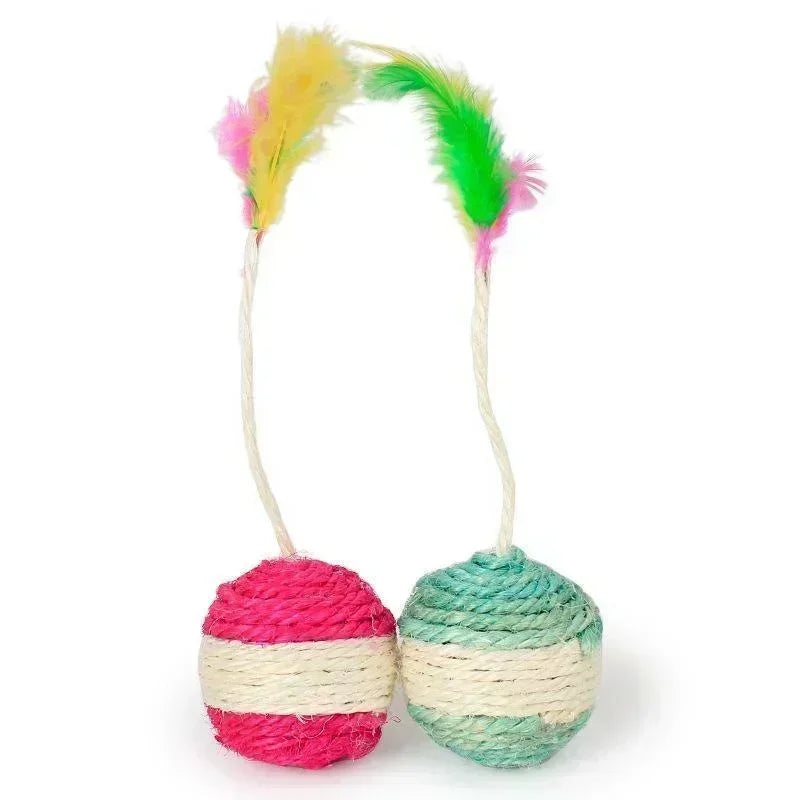 1Pc Playtime Upgrade: Interactive Cat Toy with Sisal Ball & Feathers