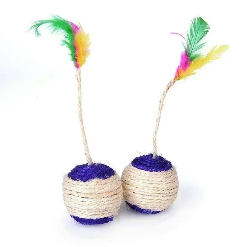 1Pc Playtime Upgrade: Interactive Cat Toy with Sisal Ball & Feathers