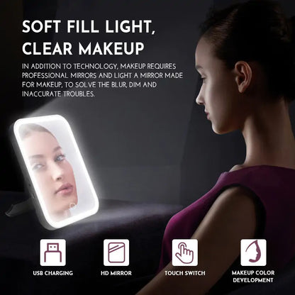 Portable Lighted Makeup Mirror - Touch Screen with Adjustable Brightness