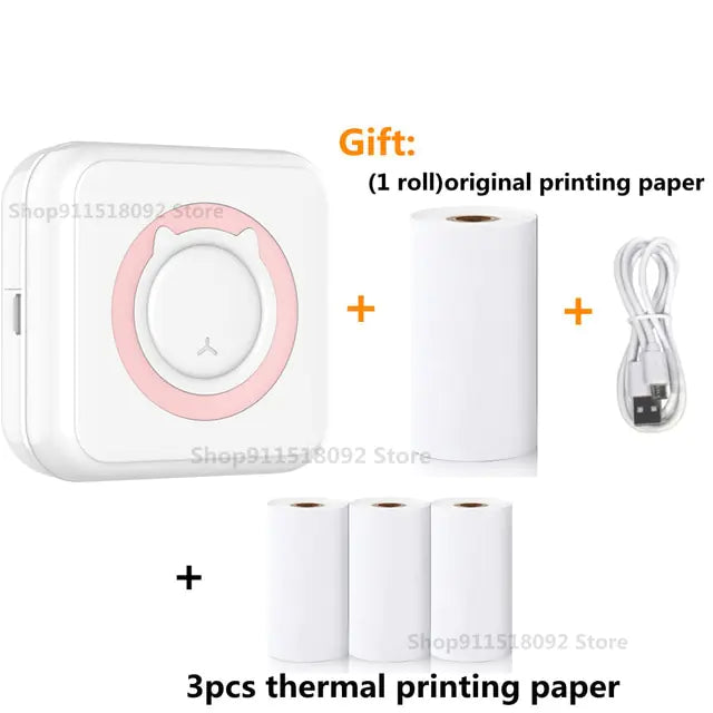 Cat Shape Mini Printer - Pocket-Sized Thermal Inkless Black and White Printer with Bluetooth Connectivity
