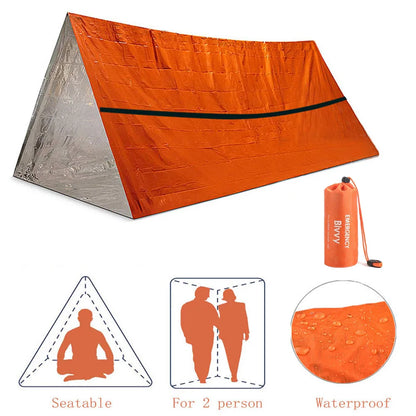 2 Person Emergency Shelter Bivy - Survival Tent Kit with Mylar Tube, Sleeping Bag, Waterproof Outdoor SOS Thermal Blanket, Reusable