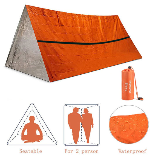 2 Person Emergency Shelter Bivy - Survival Tent Kit with Mylar Tube, Sleeping Bag, Waterproof Outdoor SOS Thermal Blanket, Reusable