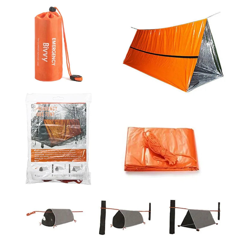 2 Person Emergency Shelter Bivy - Survival Tent Kit with Mylar Tube, Sleeping Bag, Waterproof Outdoor SOS Thermal Blanket, Reusable