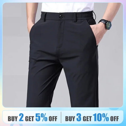 Summer Casual Pants for Men - Thin Business Stretch, Slim Elastic Waist Joggers, Korean Classic Style in Black, Gray, Blue