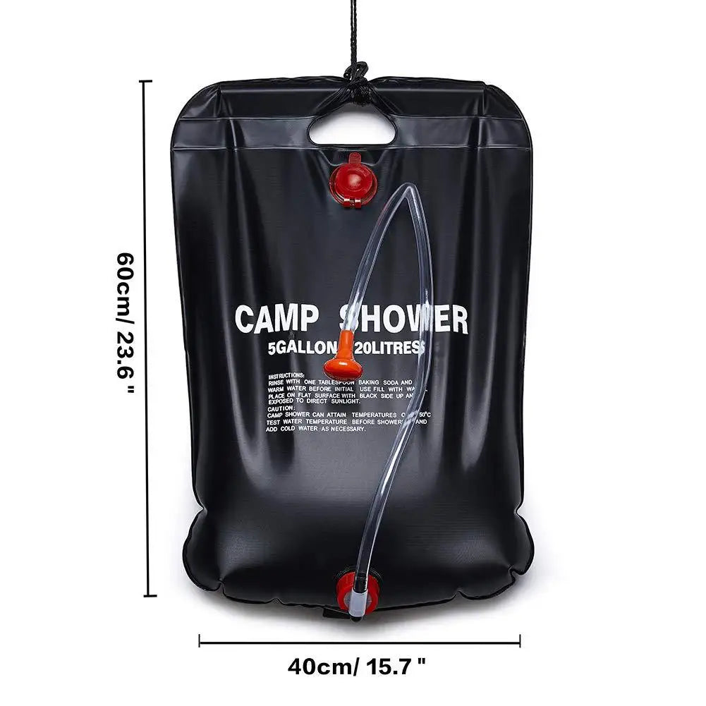 20L Portable Shower Bag with Hose and Plastic Head - Large Capacity for Camping, Outdoor Hiking, and Picnic Washing