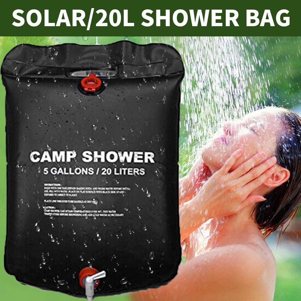 20L Portable Shower Bag with Hose and Plastic Head - Large Capacity for Camping, Outdoor Hiking, and Picnic Washing