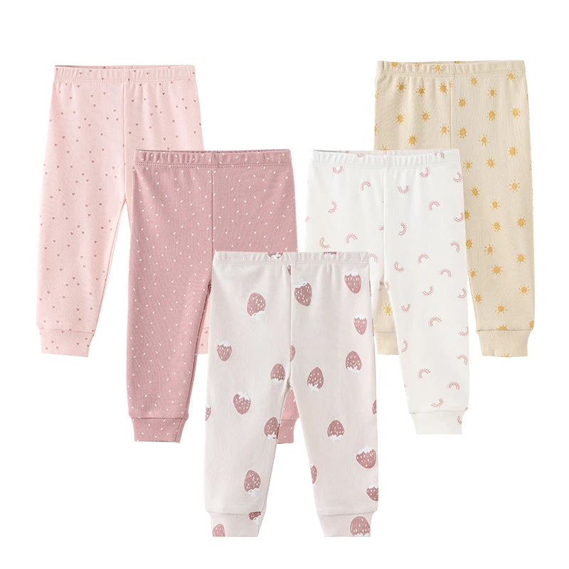 3/4/5-Piece Cotton Baby Trousers Set – Adorable Cartoon Print for Boys and Girls 0-24M