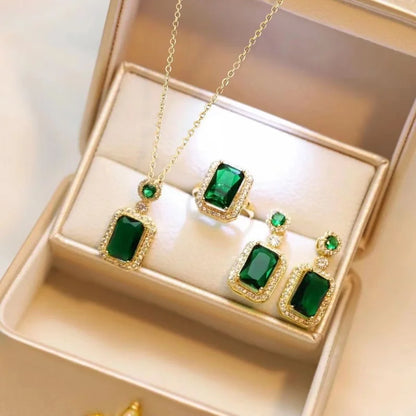 Luxury 3-Piece Emerald Perfume Bottle Jewelry Set - Necklace, Earrings, Ring for Women, Ideal for Banquets, Weddings, and Birthday Gifts