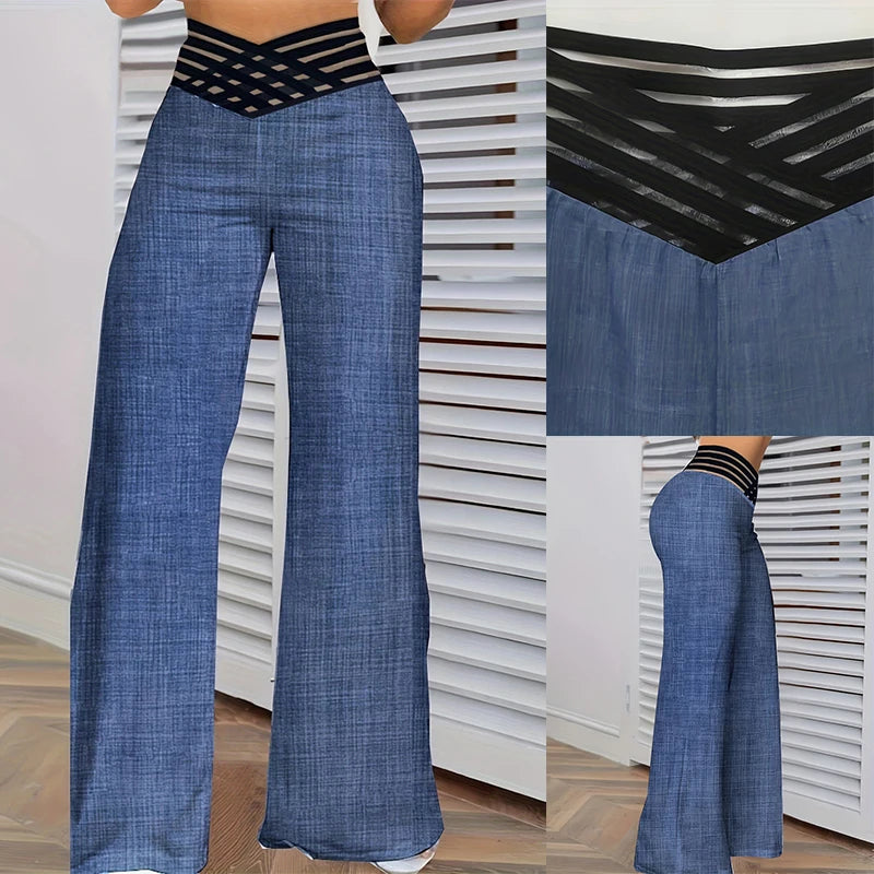 Y2K-Inspired Flare Pants with Edgy Sheer Mesh Details