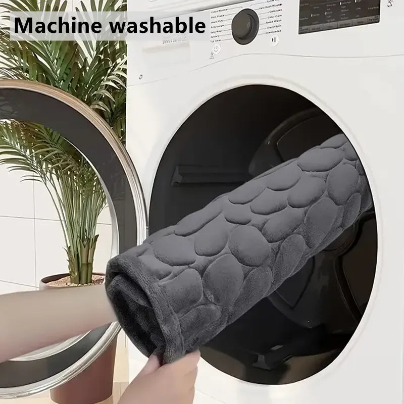 3D Non-Slip Bathroom Mat - Cobblestone Embossed Bath Mats, Absorbent Doormat, Machine Washable and Quick Drying Floor Mats