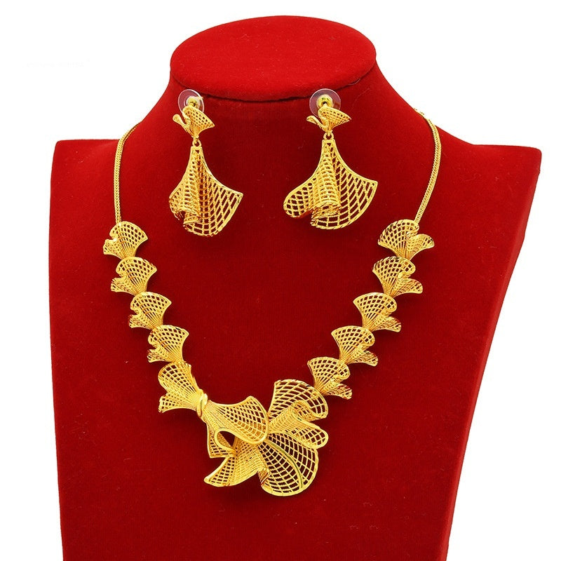 Exquisite Elegance:  Gold Flower Necklace & Earrings Sets