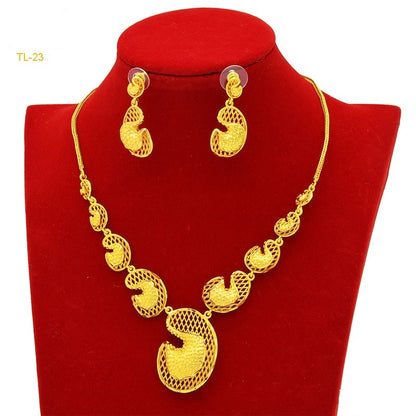 Exquisite Elegance:  Gold Flower Necklace & Earrings Sets