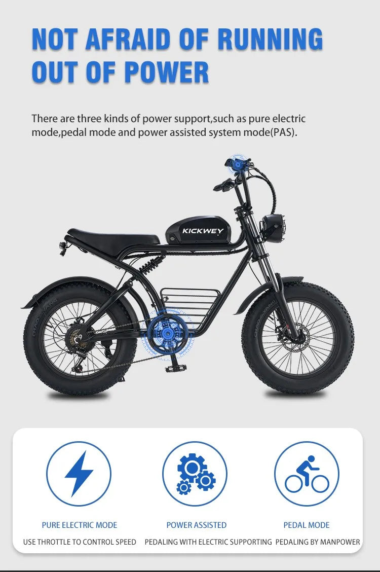 High-Power 1500W Electric Fat Bike - 40MPH, 75-Mile Range, 20-Inch Fat Tires