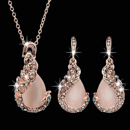 Elegant 3-Piece Jewelry Set for Women - Waterdrop Rhinestone Pendant Necklace and Hook Earrings